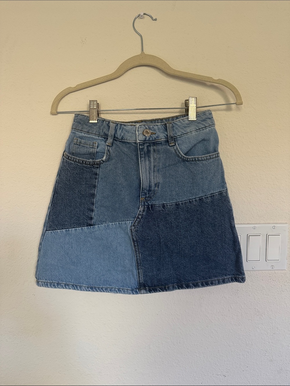 Zara Two-Tone Patchwork Denim Mini Skirt - Blue